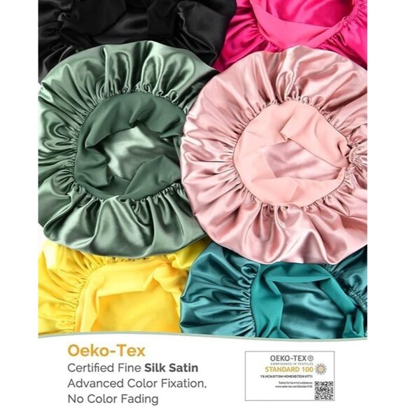 🆕 Women Silk Bonnet Black Satin Double Layer Lined Hair Tie Band Curly Natural - Picture 6 of 6